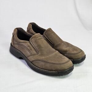 ECCO Fusion Loafer Mens 47 US13 Apron Toe Slip On Nubuck Leather Shoe Mocs Brown
